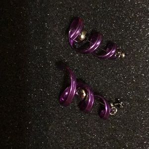Groovy Retro Spiral Purple Earrings in Excellent Condition